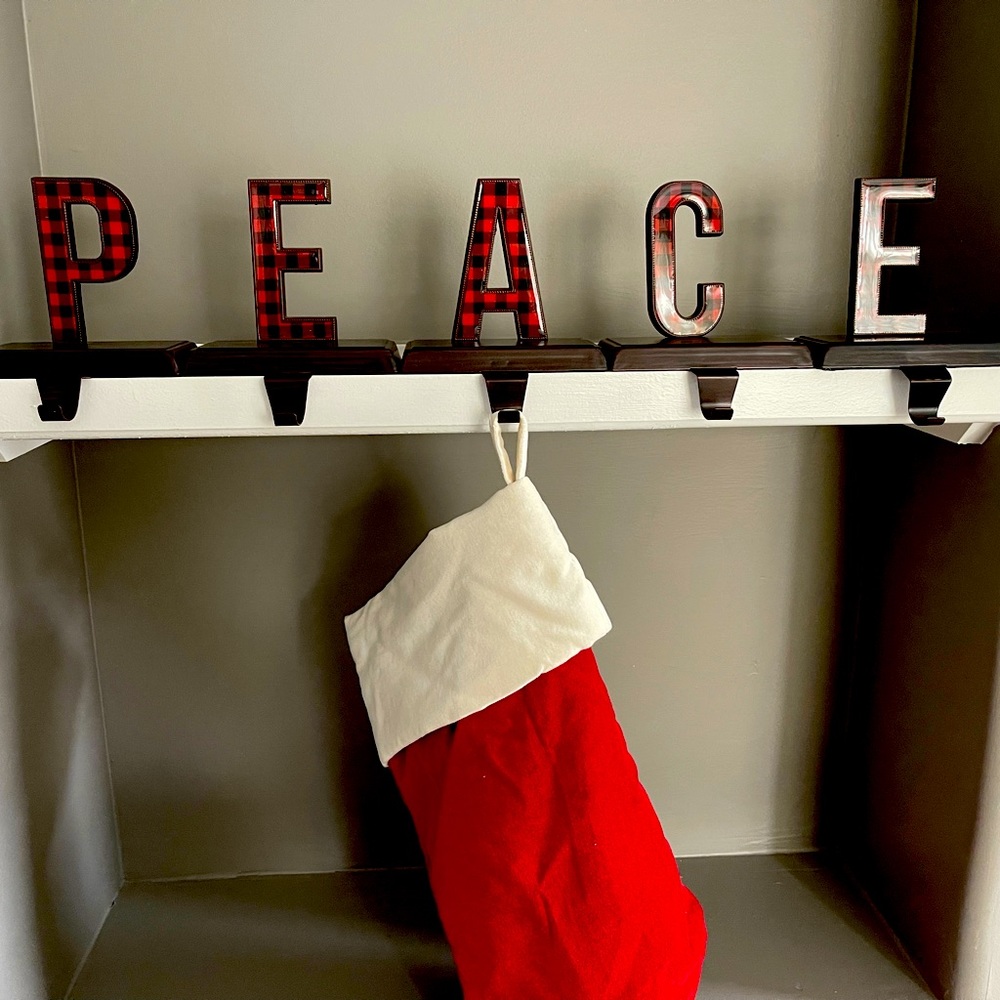 North light 5 Piece Set Red and Black Buffalo Plaid Christmas Stocking Holder 6”